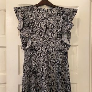 Who what wear size medium stretch ruffle snakeskin print sleeveless work dress